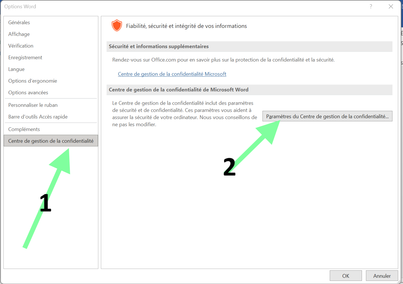 Accéder au Centre de gestion de la confidentialité