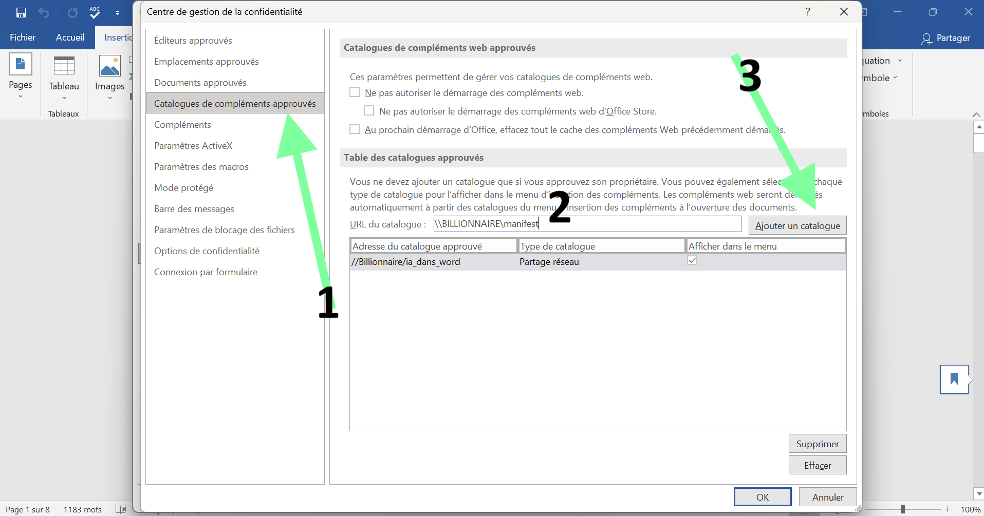 Configurer les catalogues de confiance